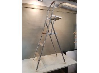 Vintage 3 Step Painting Ladder With Bucket Platform, Aluminum & Steel, 32.5' Top Step 66' X 19.75' X 5' Folded