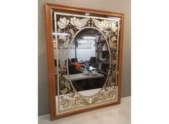 Vintage Windsor Art Wall Mirror, 'tiffany Rose', Crackle Glass & Brass Overlay, 34' X 44'