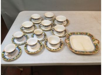 Lot Of 25 Antique Adams Titian Ware Della Robia Pattern Cups Saucers Plate, English Majolica Like Pottery