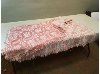 Pink & Off White Patterned Cotton Throw Blanket With Fringe, 47' X 66' Including Fringe