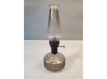Vintage W.B. Co Mini Oil Lamp Lantern, Hong Kong, Pierced Tin Decoration, 8'h X 3'd