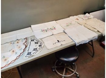 Lot Of 12 Vintage Embroidered & Needlepoint Stitched Estate Linens