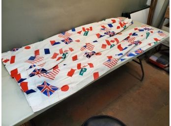 Pair Of Vintage United Colors Of Benetton 'Flags Of The World' Window Curtains, 24'w X 60'h Each
