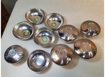 Lot Of 10 Korean Stainless Steel Rice Bowls, (4) 4.5'd X 3.5' & 4'd X 3' W/lids, 5'd X 1.75', (4) 5.75'd X 2'