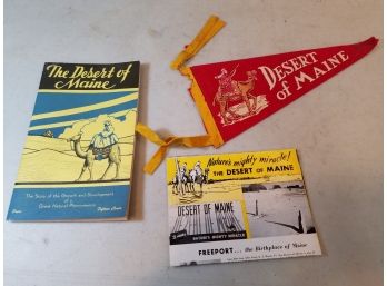 Vintage 1956 'desert Of Maine' Roadside Attraction, Freeport Sand Dunes, Booklet Activities 10' Felt Pennant