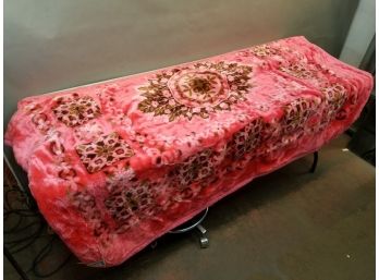Vintage 'Clover Mink Blanket' Korean 100 Cotton Blanket, Plush Pinkish Red Patterned, 69' X 89'