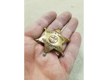 Vintage Sheriff Junior Deputy Star Badge, Brass Pinback, 'Billy R. Smith', 2'D