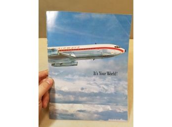 C.1966 World Airways Charter Airline Advertising & Route Brochure Booklet, 8.25' X 11', Boeing 707-302C Jets