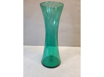 Modernist Green Glass Vase, Hand Blown, Translucent, 16'h X 6'd