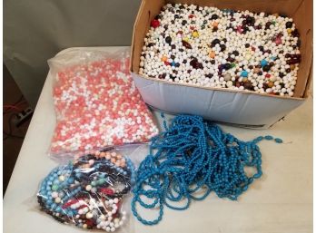 Banker's Box Of Plastic Jewelry Beads: Mixed Color Loose Filling 2/3 Of Box, Mixed Color Bags, Blue Strings