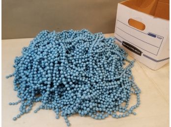 Banker's Box Of Plastic Jewelry Beads: Light Blue Strings, Some Completed Necklaces
