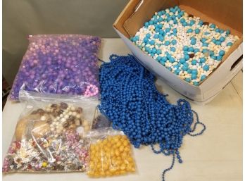 Banker's Box Of Plastic Jewelry Beads: Purple Swirl, Mixed Bag, Ivory, Caramel Swirl, Blue, 1/4 Mixed Box