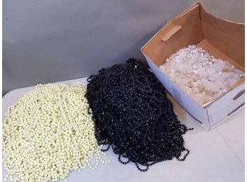 Banker's Box Of Plastic Jewelry Beads: Loose Frosted, Yellow, Black, Faceted Black