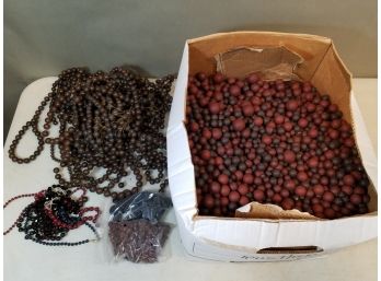 Banker's Box Of Plastic Jewelry Beads: Brown Strings, Flat Black & Brown, 3/4 Box Loose Mixed Brown & Rust Red