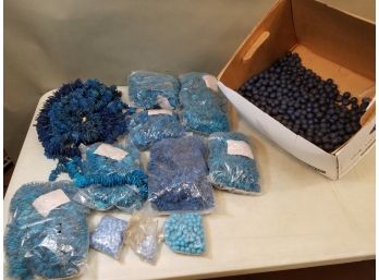 Banker's Box Of Jewelry Beads: Turquoise & Blue Coconut Shell Strings, Small Plastic Spheres, 1/4 Box Large