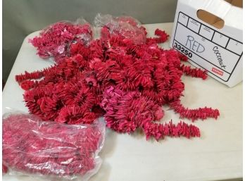 Banker's Box Of Jewelry Beads: Red Fuscia Coconut Shell Natural Wood Chips, Strings, Loose & Bagged