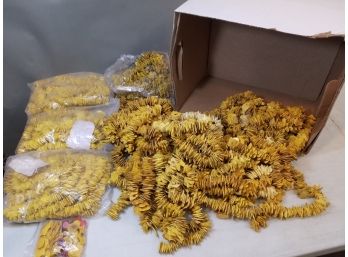 Banker's Box Of Jewelry Beads: Yellow Coconut Coco Shell Natural Wood Chips, Strings, Bagged