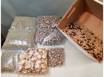 Banker's Box Of Plastic Jewelry Beads: Brown Swirl Loose & Bagged, Loose Pea Green, Caramel