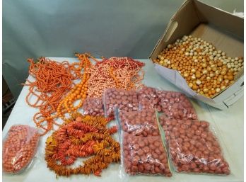 Banker's Box Of Plastic Jewelry Beads: Orange Tones, Strings & Loose, Coconut Coco Shell Natural Wood Chips