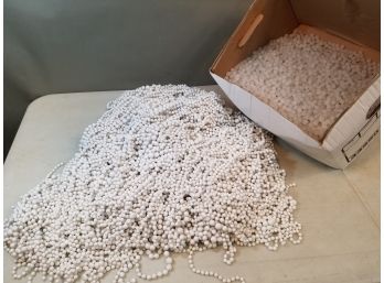Banker's Box Of Plastic Jewelry Beads: White Strings, Loose Frosted