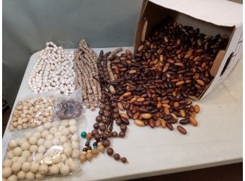 Banker's Box Of Jewelry Beads: Shell, Stone, Cork, Wood, Strings & Loose