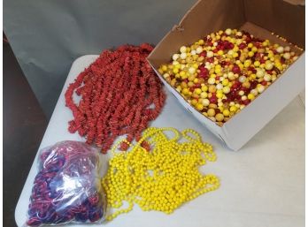 Banker's Box Of Jewelry Beads: Red Coconut Coco Chips, Yellow Strings, Blue & Red Rings, Red Yellow Loose