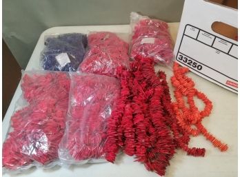 Banker's Box Of Jewelry Beads: Coconut Coco Shell Natural Wood Chips, Strings, Bagged, Red Purple Orange