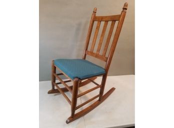 Acorn Finial Rocker Rocking Chair, Newer Green Upholstery, Refinished, 34'h X 17'w X 25'd, 15' Seat Height