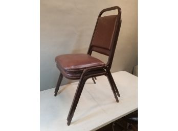 Pair Of Stacking Chairs, Brown Vinyl Upholstered, 34'h X 18'w X 23'd, 17.5' Seat Height