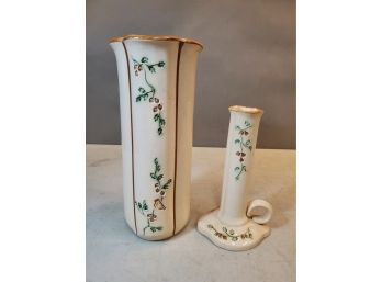 2 Mountain Meadows Pottery Vases, South Ryegate Vermont, Signed MPM, Maple Tree Branches Acorns Birds 10' & 7'