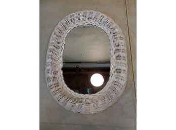 Vintage White Wicker Wall Mirror, 16'h X 12'w