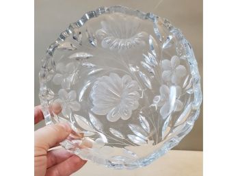 7.5' Cut Crystal Candy Dish, Floral Pattern, Clear
