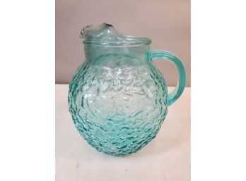 Aqua Blue Green Glass Iced Tea Water Pitcher, Abstract Pattern, 9'h X 8'l X 6.5'w