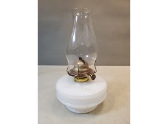 Antique Milk Glass Oil Lamp Lantern For Wall Bracket, Eagle Burner, 10'h X 5.75'd, With Oil In Lamp