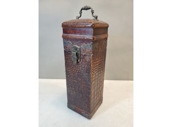 Tall Hinged Box, Alligator Patterned With Flemish Bronze Hardware, 14'h X 5'sq, Can Hold Wine Bottle