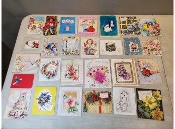 Lot Of 27 Vintage Greeting Cards, Used, For Crafts Projects & Collections