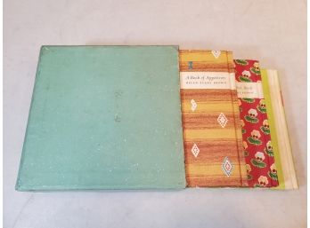 Vintage Set Of 3 Helen Evans Brown Cookbooks In Slip Case, Appetizers 1958, Chafing Dish 1963, Patio 1964