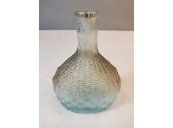 Antique Hand Blown Bottle, Basket Weave Pattern, Blue, 4.5'h X 3.25'w X 1.75'd