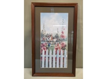 Framed Glynda Turley Print: Hollyhocks, Maid, Goose, And Cottage, 15.75' X 25.75'