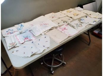 Lot Of 17 Vintage Embroidered & Needlepoint Stitched Estate Linens