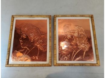 Pair Of Framed Caricature Illustrations On Copper, Signed Lower Left, 8.75' X 10.75'