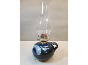 Vintage Pottery Kerosene Lamp Marked 'DC', Eagle Burner, Blue Tones, 14'h X 6'd