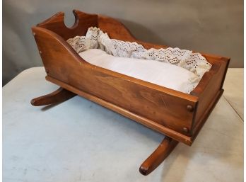 Wooden Rocking Cradle, Colonial Style, Shop Made, Signed Underneath, 21.25'l X 18.5'w X 12'h