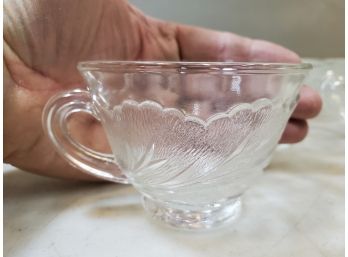 Set Of 11 Vintage Indiana Glass PEBBLE LEAF Pattern Footed Punch Cups, Clear Crystal
