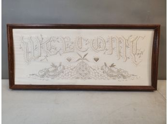 Framed Embroidered Welcome Sign, 23' X 10'