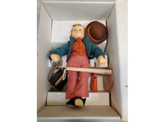1990 Goebel Hummel Merry Wanderer Porcelain Doll In Box, 13.5'H Soft Body Umbrella Luggage Hat Stand