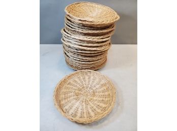 Set Of 25 Tan Wicker Paper Plate Holders, Picnic Dinner Party Serve Ware, 9.5'd