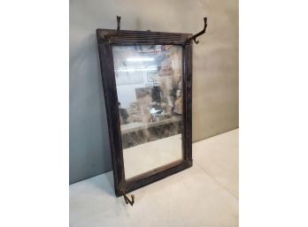 Antique Hall Tree Wall Mirror With 3 Of 4 Eastlake Hooks, Black Carved Wood Frame, 14.25' X 22.5'