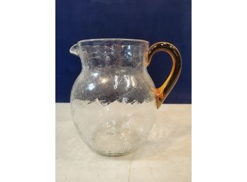 Crackle Glass Water Pitcher With Amber Handle, 7.5'h X 8' X 6'