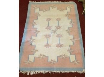 Southwestern Star Wool Rug, Blue & Pink Pastel Colors, 52x71 Inches